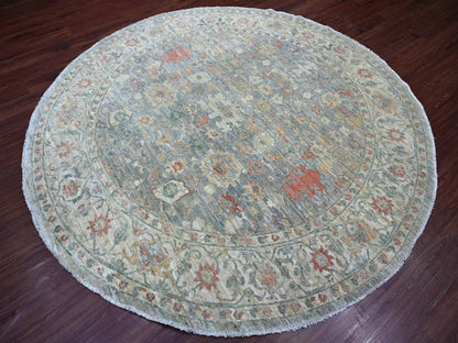 Grey 7'11" x 7'11" Oushak And Peshawar Hand knotted Wool Rug - Sku: O022959