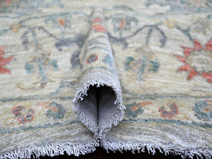 Grey 7'11" x 7'11" Oushak And Peshawar Hand knotted Wool Rug - Sku: O022959