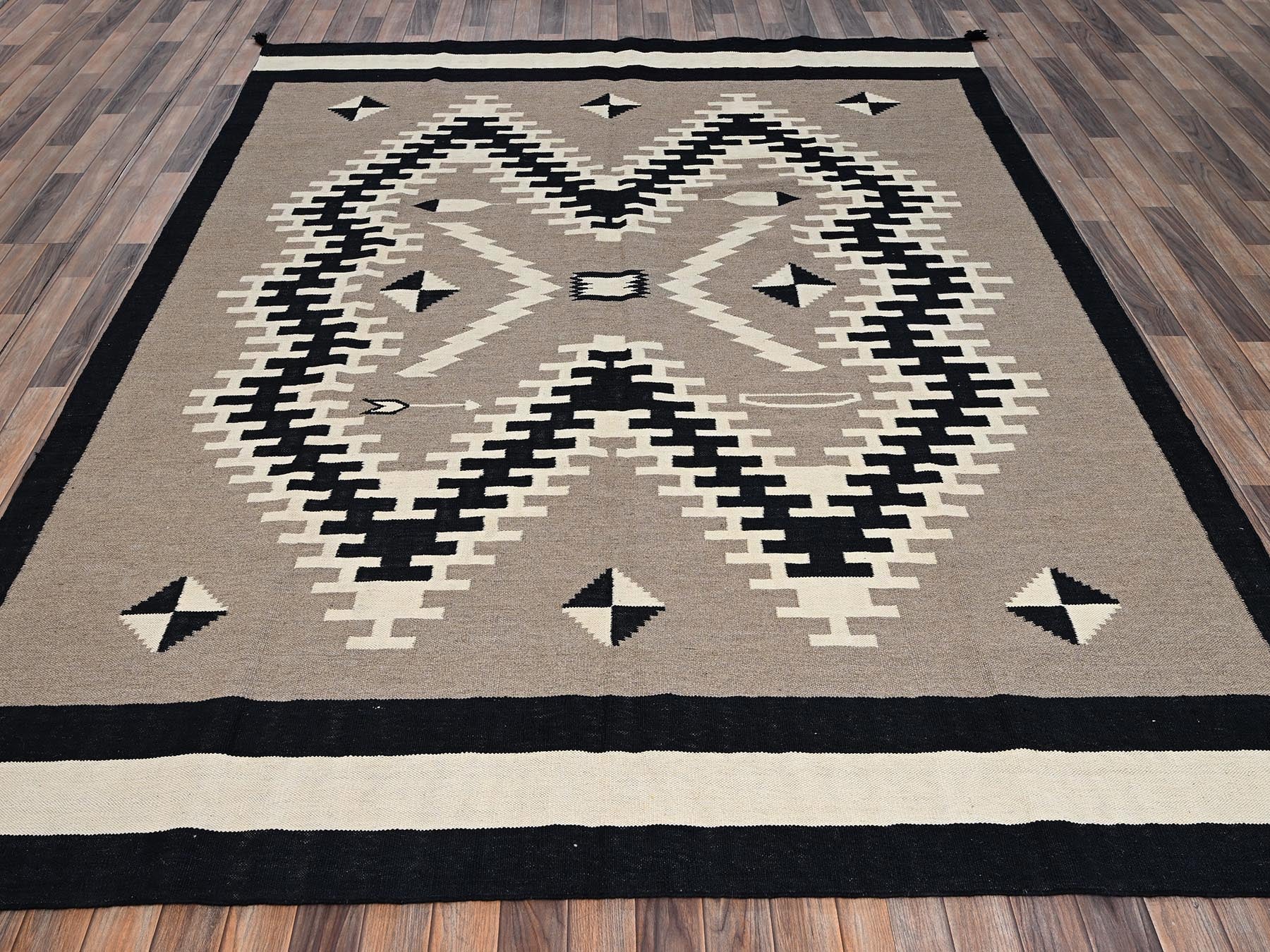 Brown 8'1" x 10'0" Flat Weave Hand woven Wool Rug - Sku: O02295