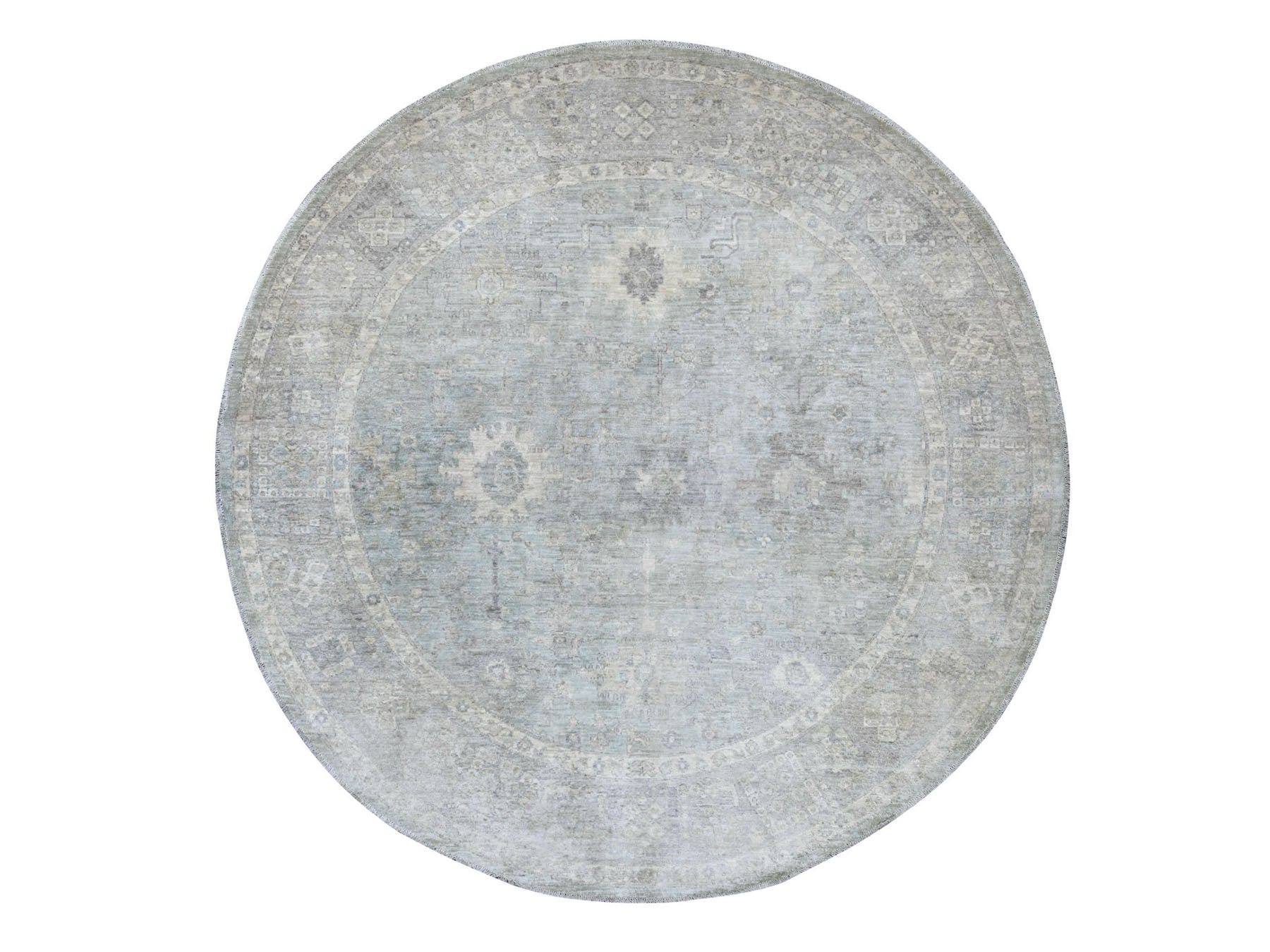 Blue 7'8" x 7'9" Oushak And Peshawar Hand knotted Wool Rug - Sku: O022960