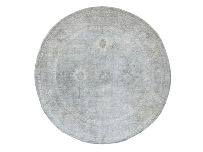 Blue 7'8" x 7'9" Oushak And Peshawar Hand knotted Wool Rug - Sku: O022960