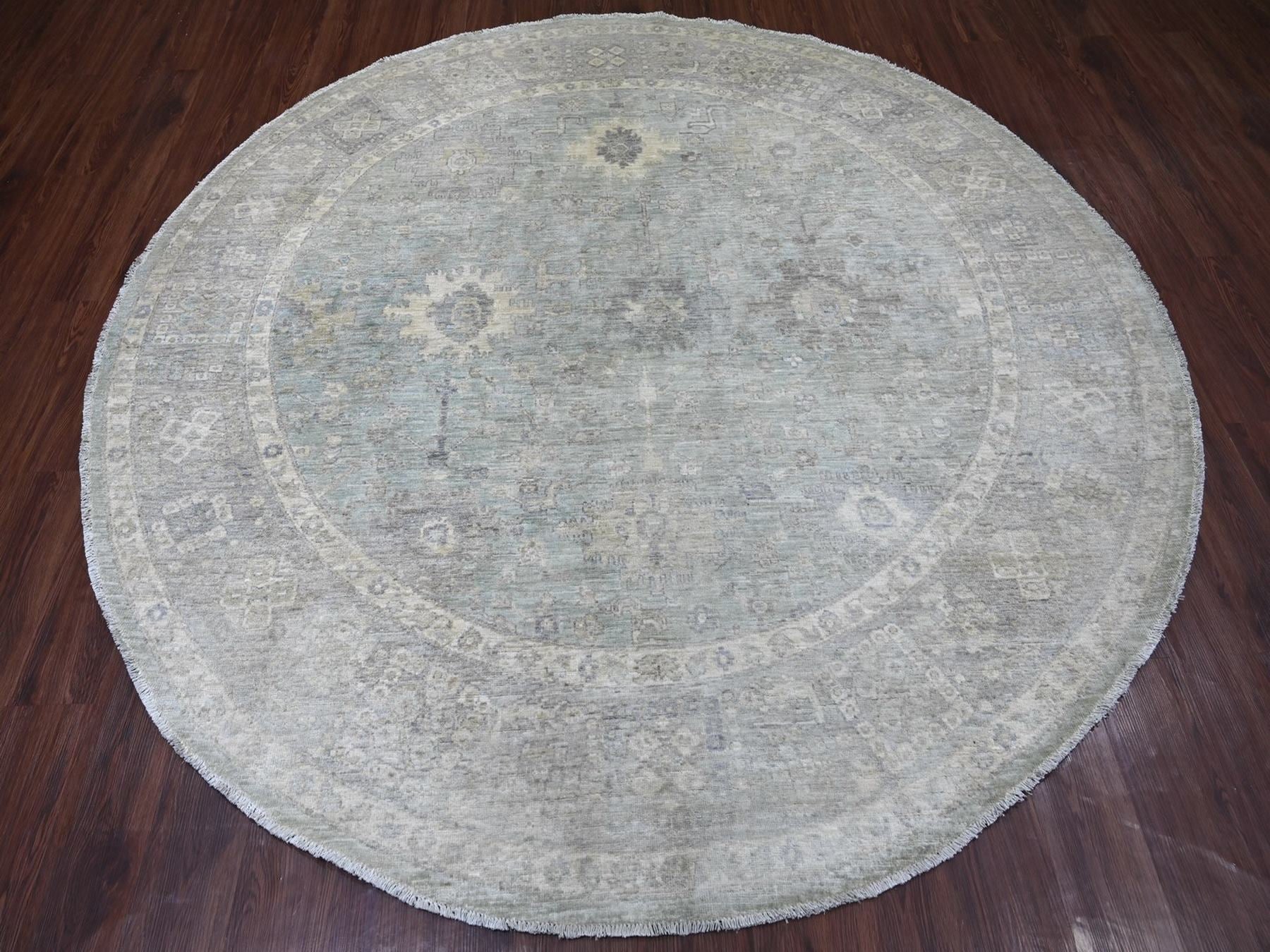 Blue 7'8" x 7'9" Oushak And Peshawar Hand knotted Wool Rug - Sku: O022960