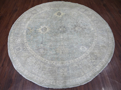 Blue 7'8" x 7'9" Oushak And Peshawar Hand knotted Wool Rug - Sku: O022960