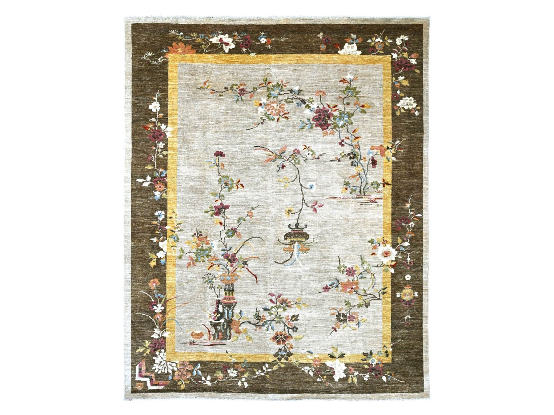 Grey 8'1" x 9'11" Oushak And Peshawar Hand knotted Wool Rug - Sku: O022961