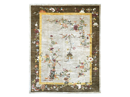 Grey 8'1" x 9'11" Oushak And Peshawar Hand knotted Wool Rug - Sku: O022961