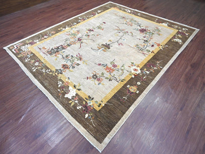 Grey 8'1" x 9'11" Oushak And Peshawar Hand knotted Wool Rug - Sku: O022961