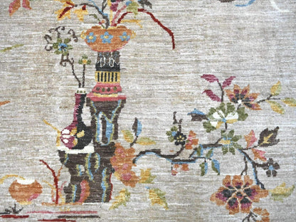 Grey 8'1" x 9'11" Oushak And Peshawar Hand knotted Wool Rug - Sku: O022961