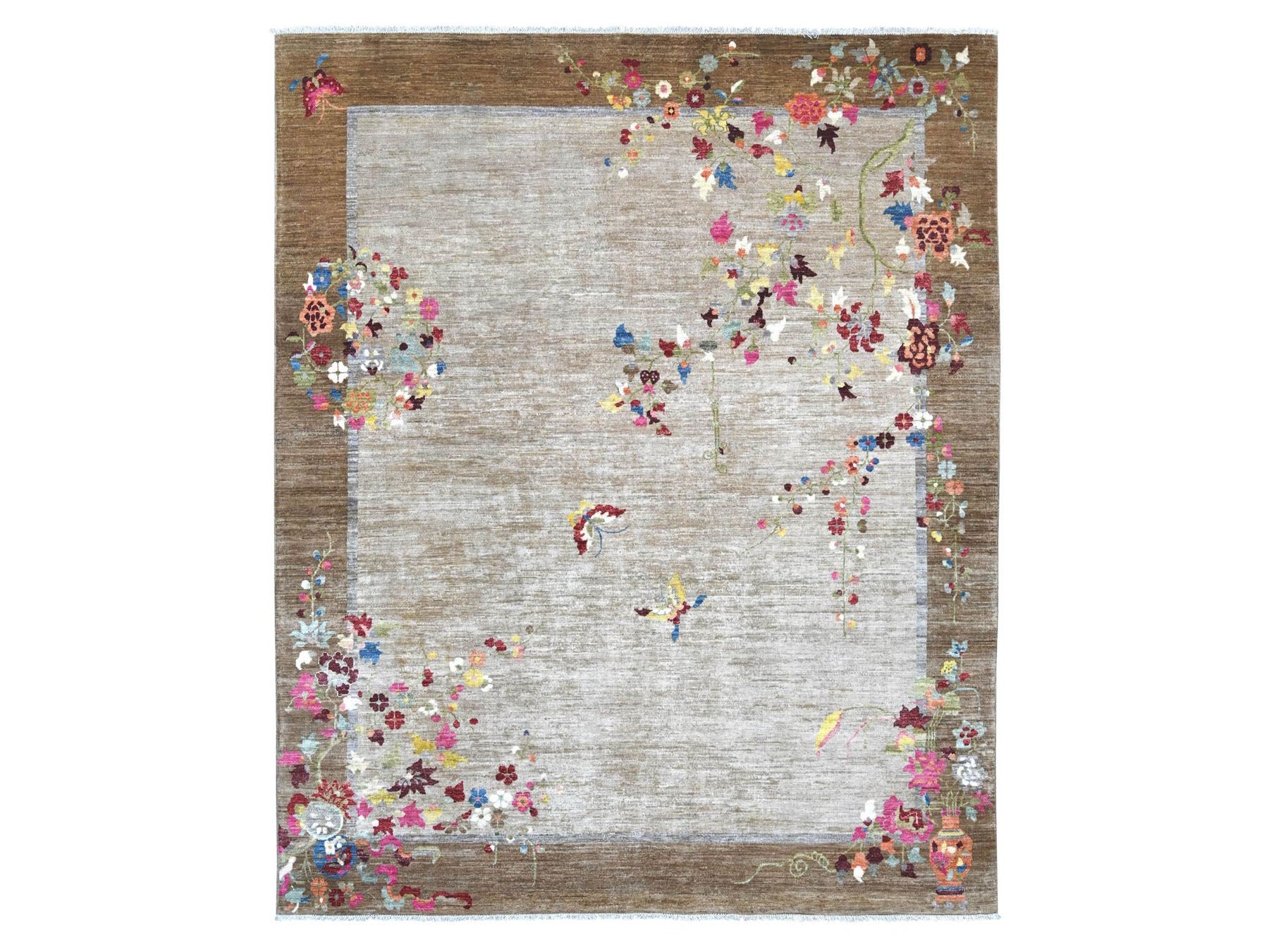 Brown 8'2" x 9'10" Oushak And Peshawar Hand knotted Wool Rug - Sku: O022962