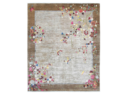 Brown 8'2" x 9'10" Oushak And Peshawar Hand knotted Wool Rug - Sku: O022962