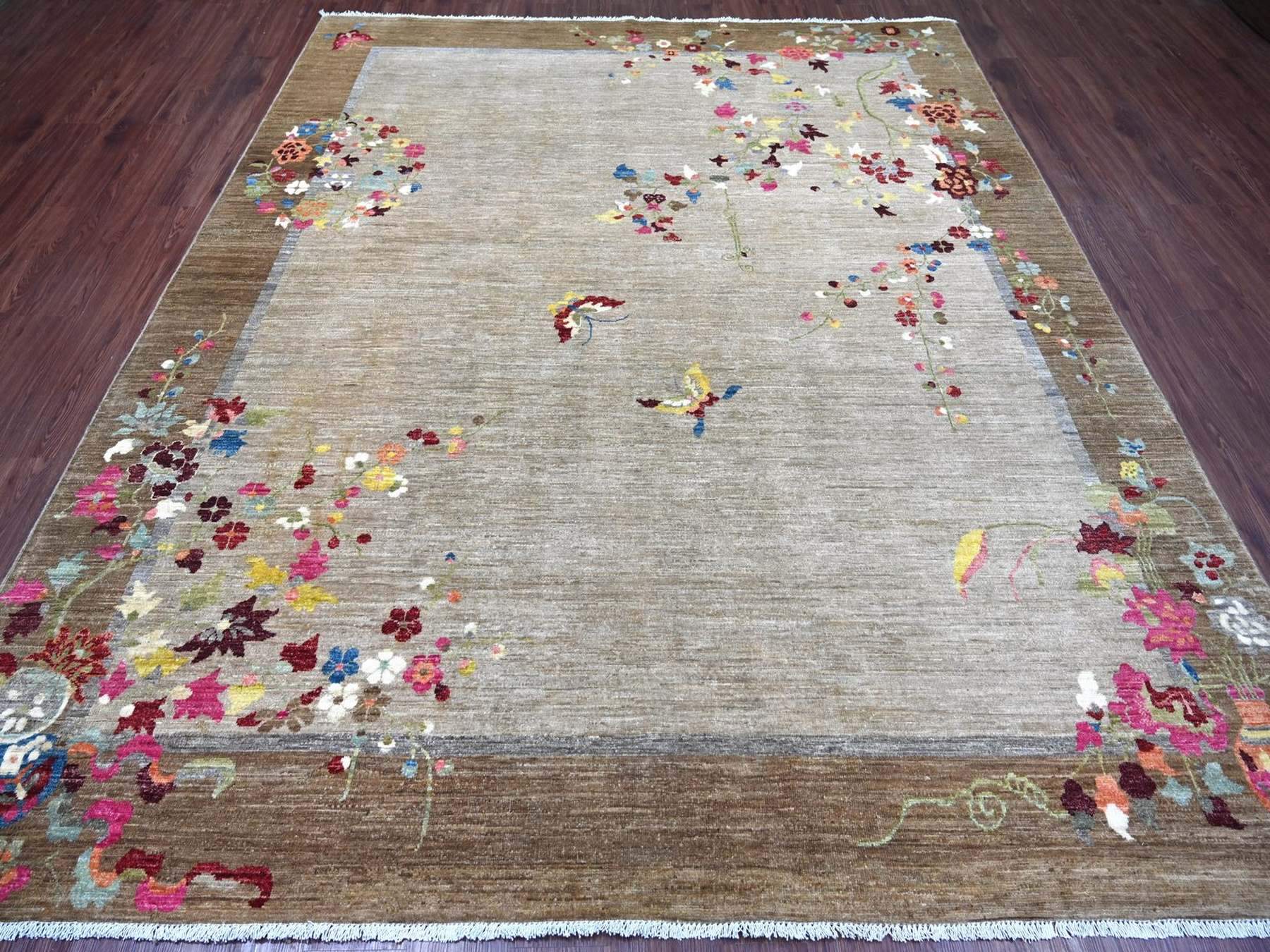 Brown 8'2" x 9'10" Oushak And Peshawar Hand knotted Wool Rug - Sku: O022962