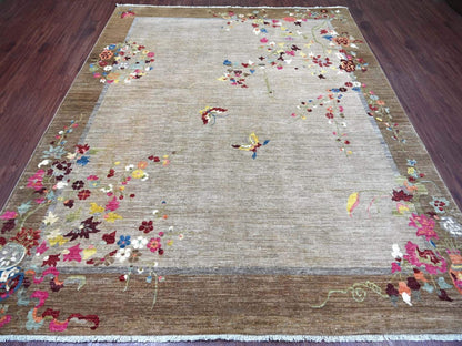 Brown 8'2" x 9'10" Oushak And Peshawar Hand knotted Wool Rug - Sku: O022962