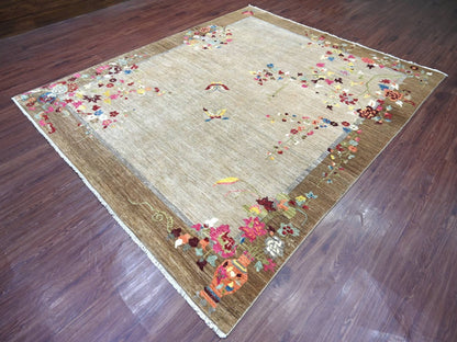 Brown 8'2" x 9'10" Oushak And Peshawar Hand knotted Wool Rug - Sku: O022962