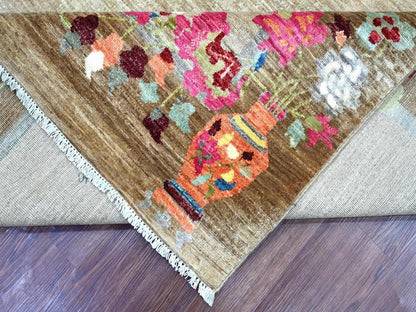 Brown 8'2" x 9'10" Oushak And Peshawar Hand knotted Wool Rug - Sku: O022962