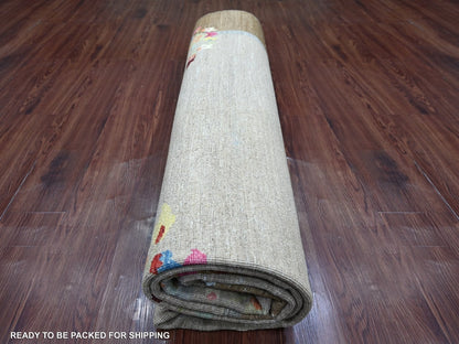 Brown 8'2" x 9'10" Oushak And Peshawar Hand knotted Wool Rug - Sku: O022962