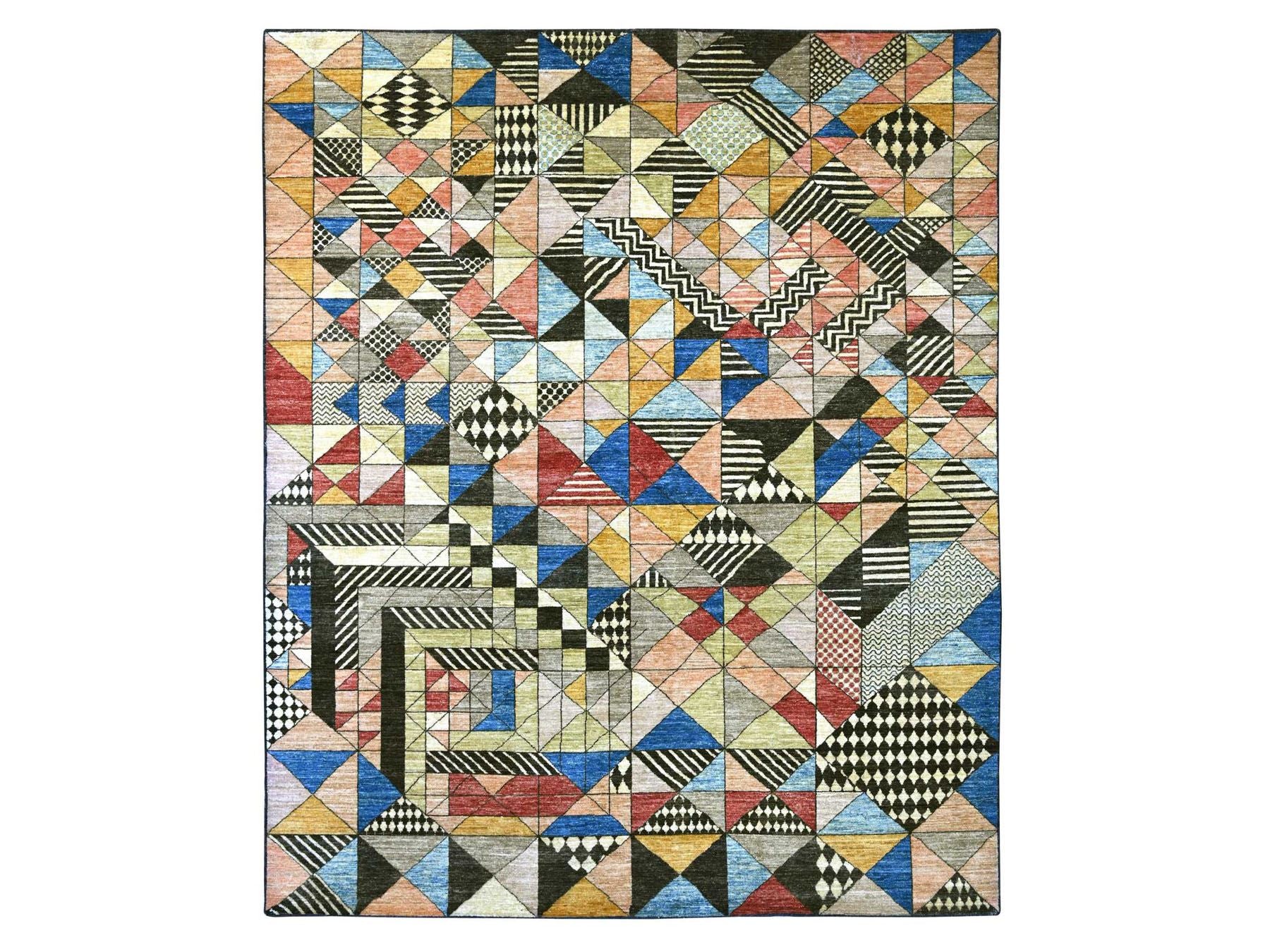 Black 8'1" x 9'8" Tribal & Geometric Hand knotted Wool Rug - Sku: O022963