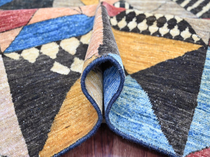 Black 8'1" x 9'8" Tribal & Geometric Hand knotted Wool Rug - Sku: O022963