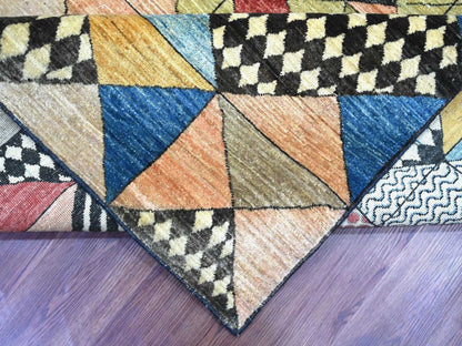 Black 8'1" x 9'8" Tribal & Geometric Hand knotted Wool Rug - Sku: O022963
