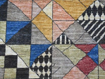 Black 8'1" x 9'8" Tribal & Geometric Hand knotted Wool Rug - Sku: O022963
