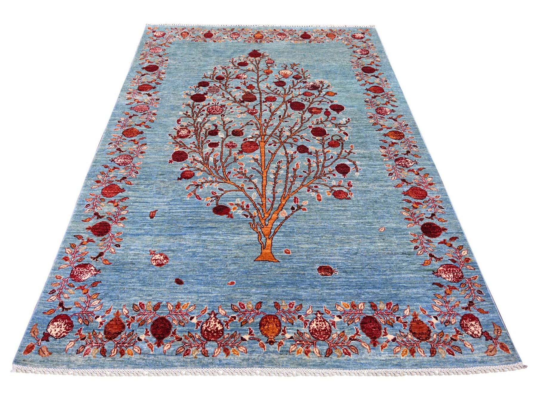 Blue 5'9" x 7'10" Tribal & Geometric Hand knotted Wool Rug - Sku: O022964