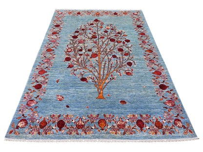 Blue 5'9" x 7'10" Tribal & Geometric Hand knotted Wool Rug - Sku: O022964