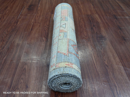 Blue 2'6" x 8'2" Tribal & Geometric Hand knotted Wool Rug - Sku: O022967