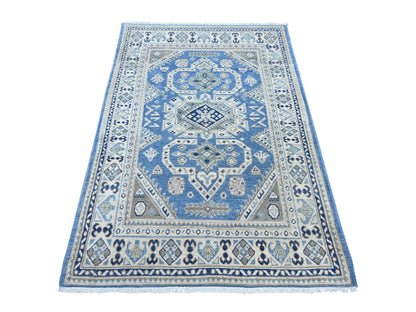 Blue 3'11" x 5'9" Kazak Hand knotted Wool Rug - Sku: O022969
