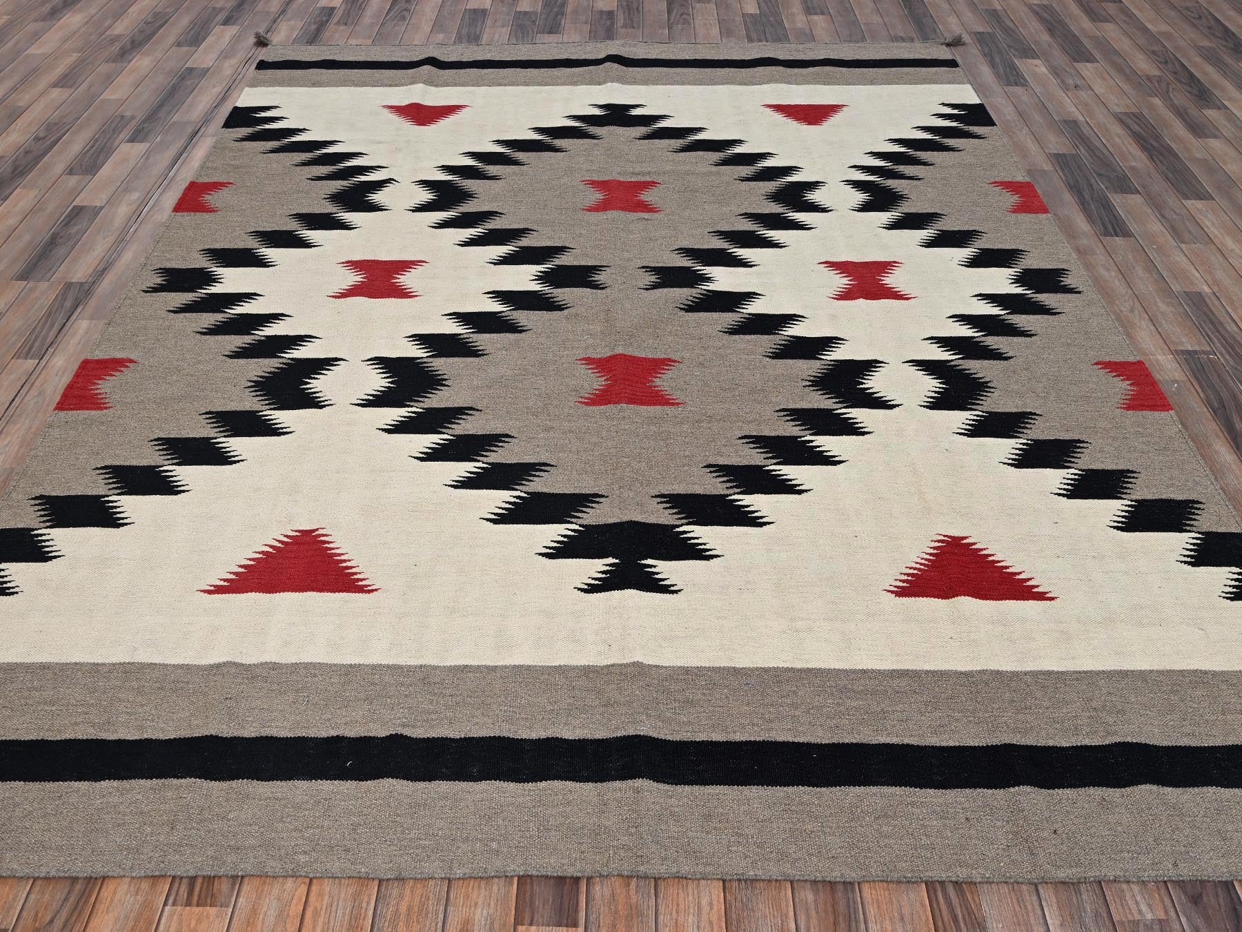 Brown 7'11" x 10'3" Flat Weave Hand woven Wool Rug - Sku: O02296