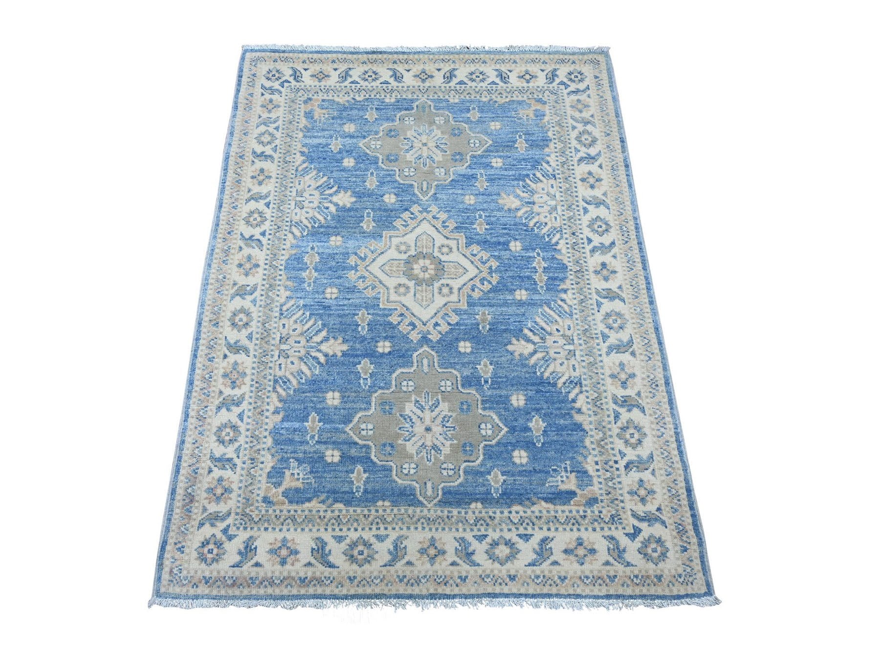 Blue 3'4" x 4'6" Kazak Hand knotted Wool Rug - Sku: O022970