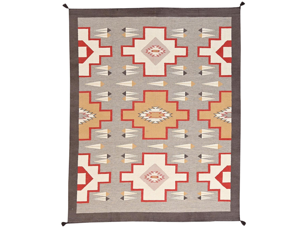 Flat-Weave hand-knotted wool rug in Gray & Chocolate Brown, 8'2" x 10'1" — SKU O02297