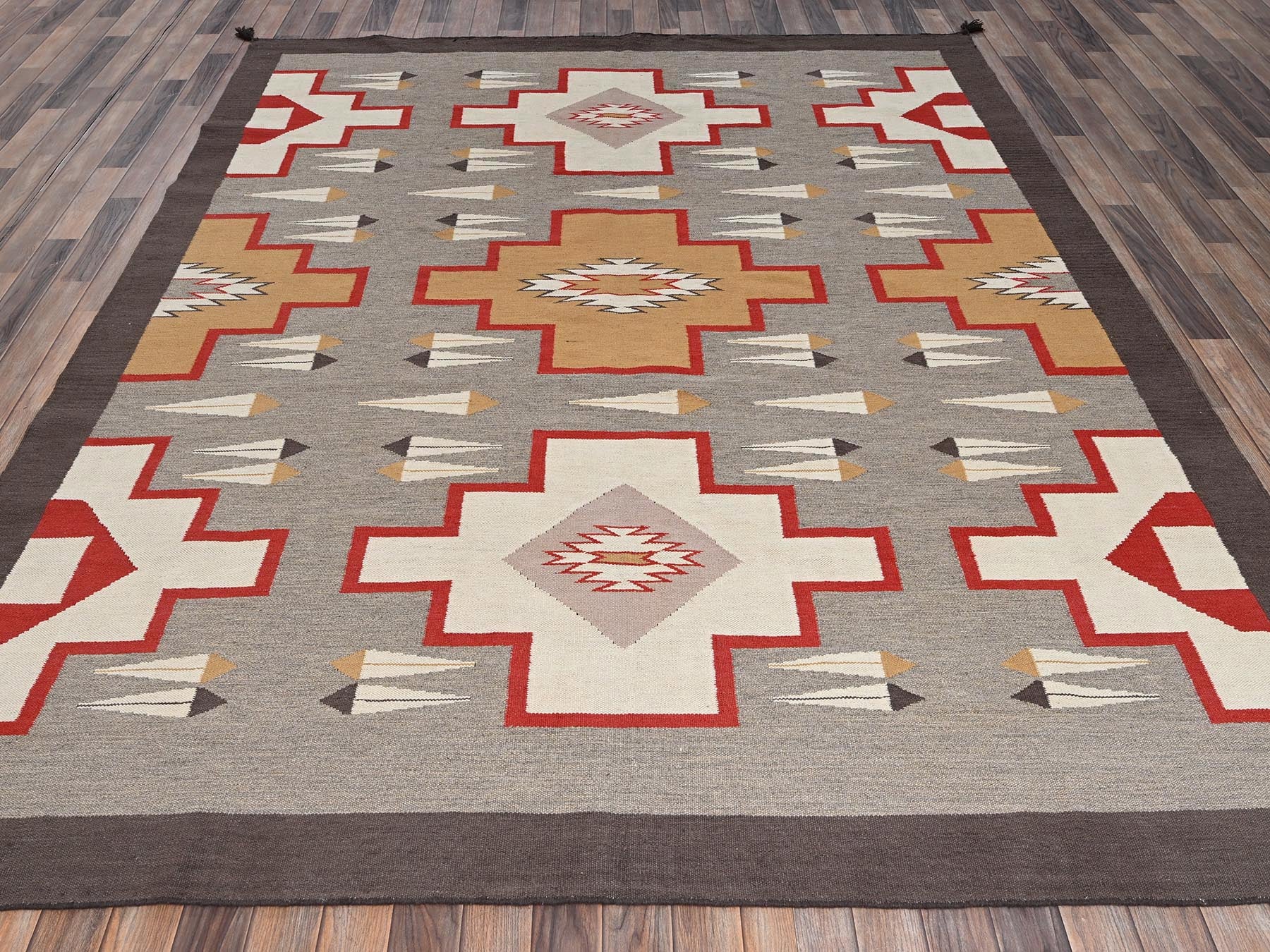 Grey 8'2" x 10'1" Flat Weave Hand woven Wool Rug - Sku: O02297