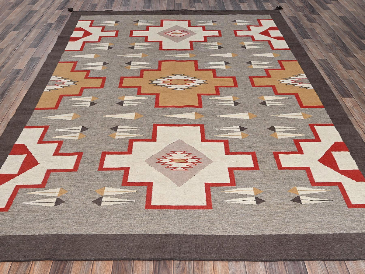 Flat-Weave hand-knotted wool rug in Gray & Chocolate Brown, 8'2" x 10'1" — SKU O02297 (view 2)