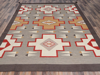 Flat-Weave hand-knotted wool rug in Gray & Chocolate Brown, 8'2" x 10'1" — SKU O02297 (view 2)