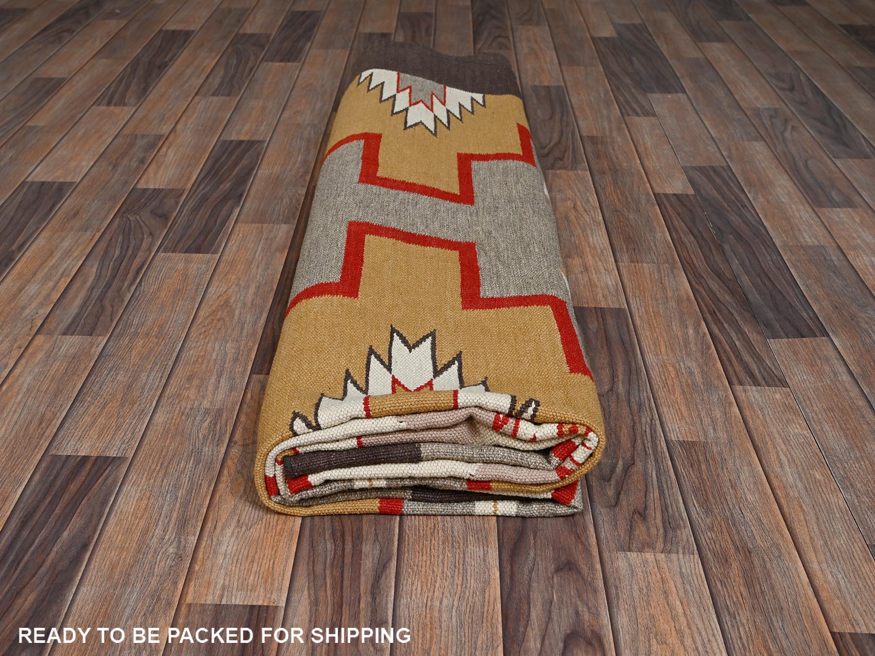 Flat-Weave hand-knotted wool rug in Gray & Chocolate Brown, 8'2" x 10'1" — SKU O02297 (view 6)
