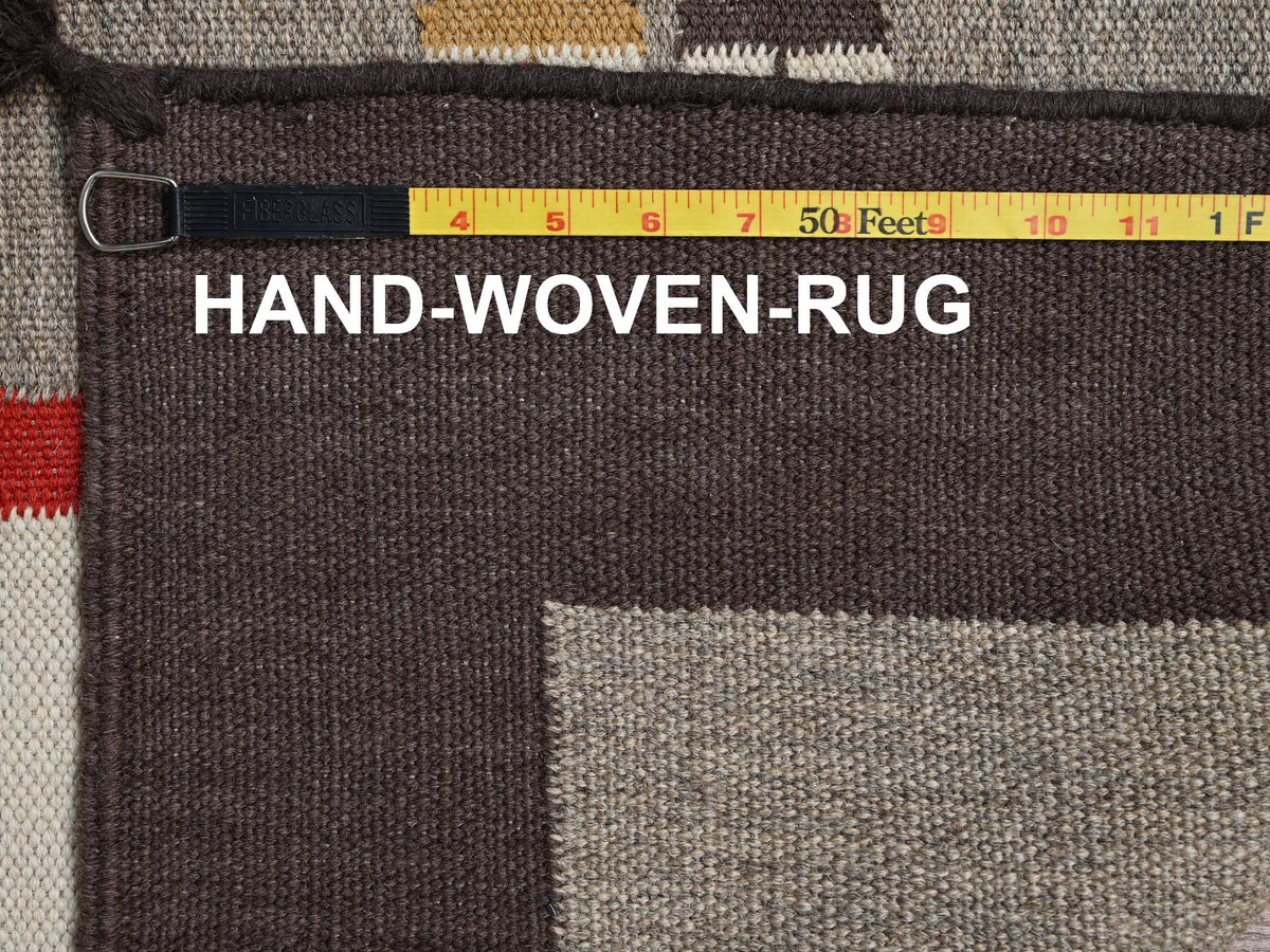 Flat-Weave hand-knotted wool rug in Gray & Chocolate Brown, 8'2" x 10'1" — SKU O02297 (view 7)
