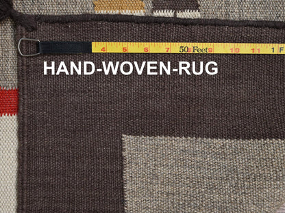Flat-Weave hand-knotted wool rug in Gray & Chocolate Brown, 8'2" x 10'1" — SKU O02297 (view 7)