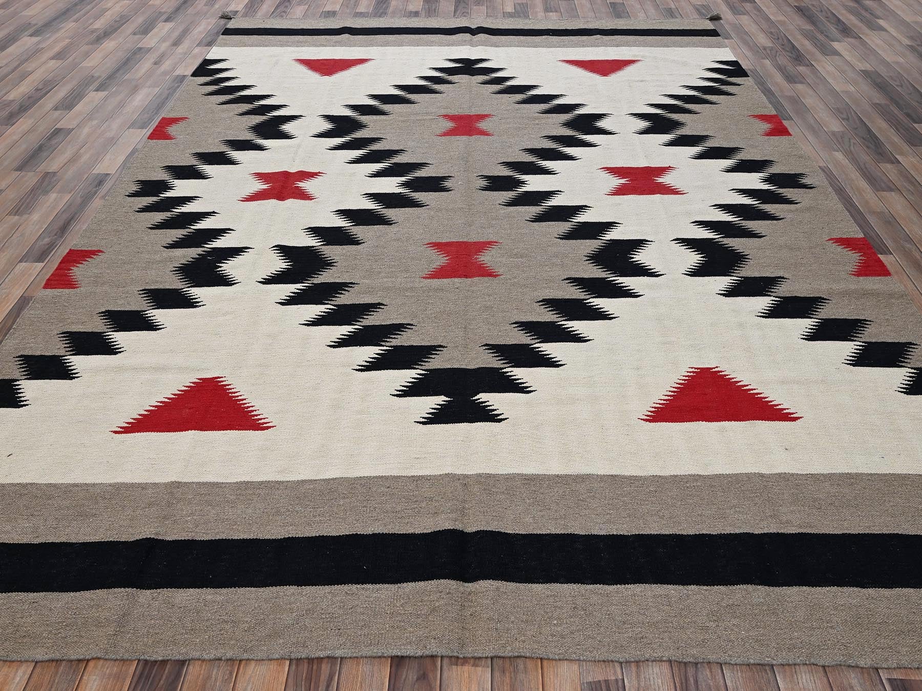 Brown 8'10" x 12'1" Flat Weave Hand woven Wool Rug - Sku: O02298