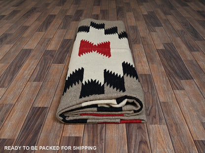 Brown 8'10" x 12'1" Flat Weave Hand woven Wool Rug - Sku: O02298