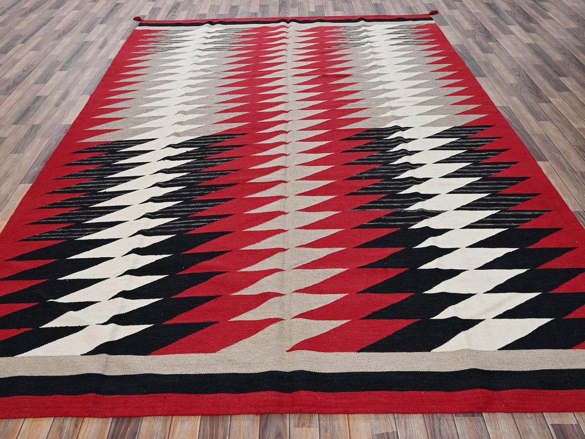 Flat-Weave hand-knotted wool rug in Red, 8'11" x 11'10" — SKU O02300 (view 2)