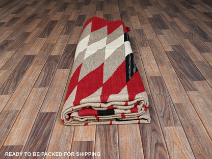 Flat-Weave hand-knotted wool rug in Red, 8'11" x 11'10" — SKU O02300 (view 6)