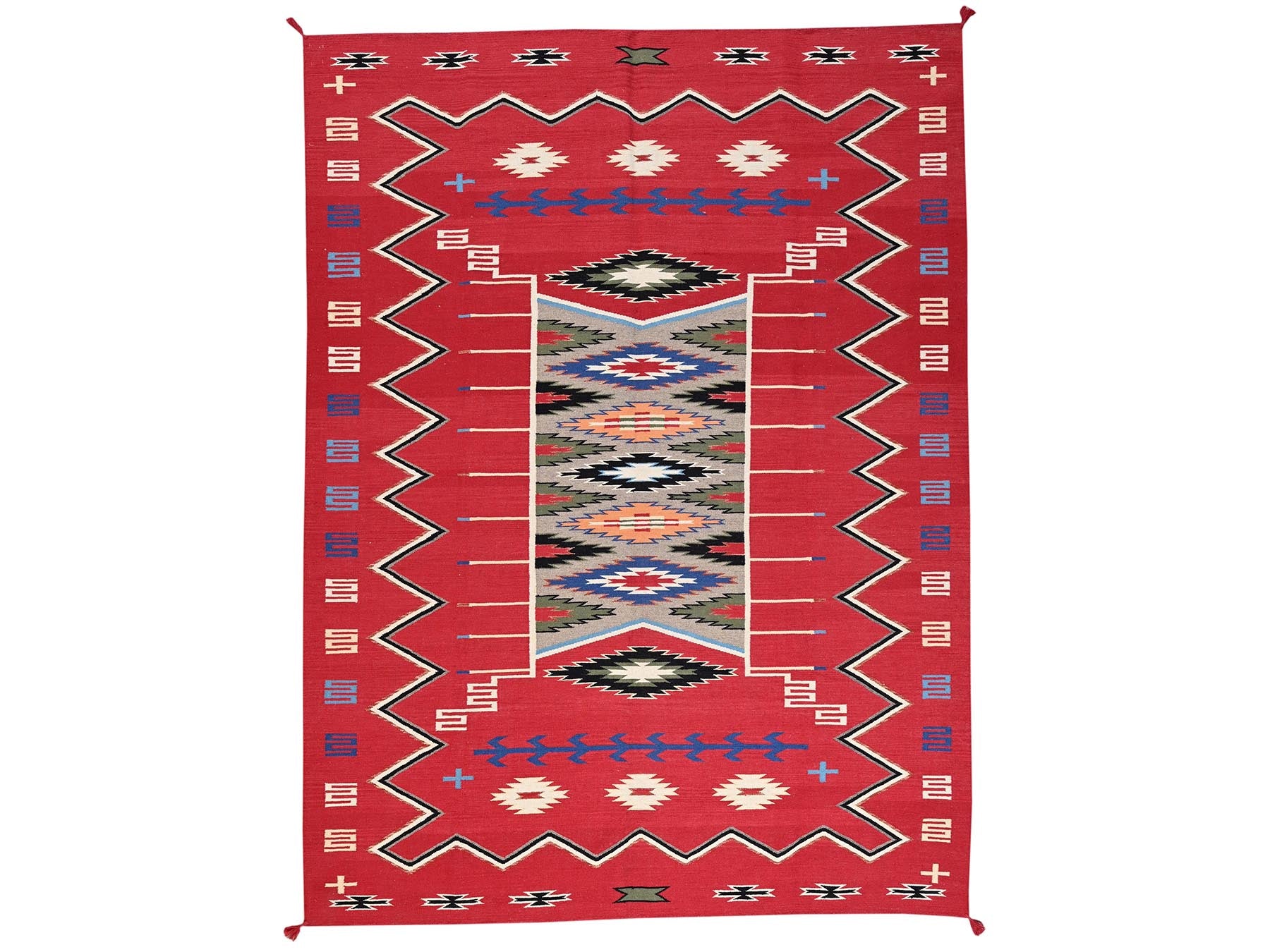 Flat-Weave hand-knotted wool rug in Red, 9' x 12'1" — SKU O02301