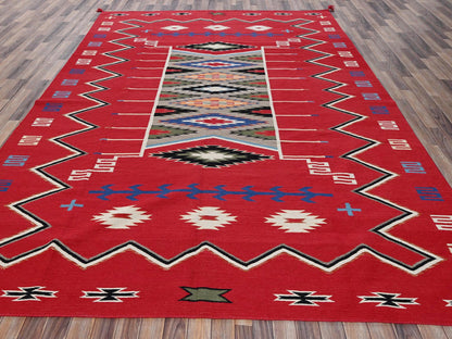 Flat-Weave hand-knotted wool rug in Red, 9' x 12'1" — SKU O02301 (view 2)