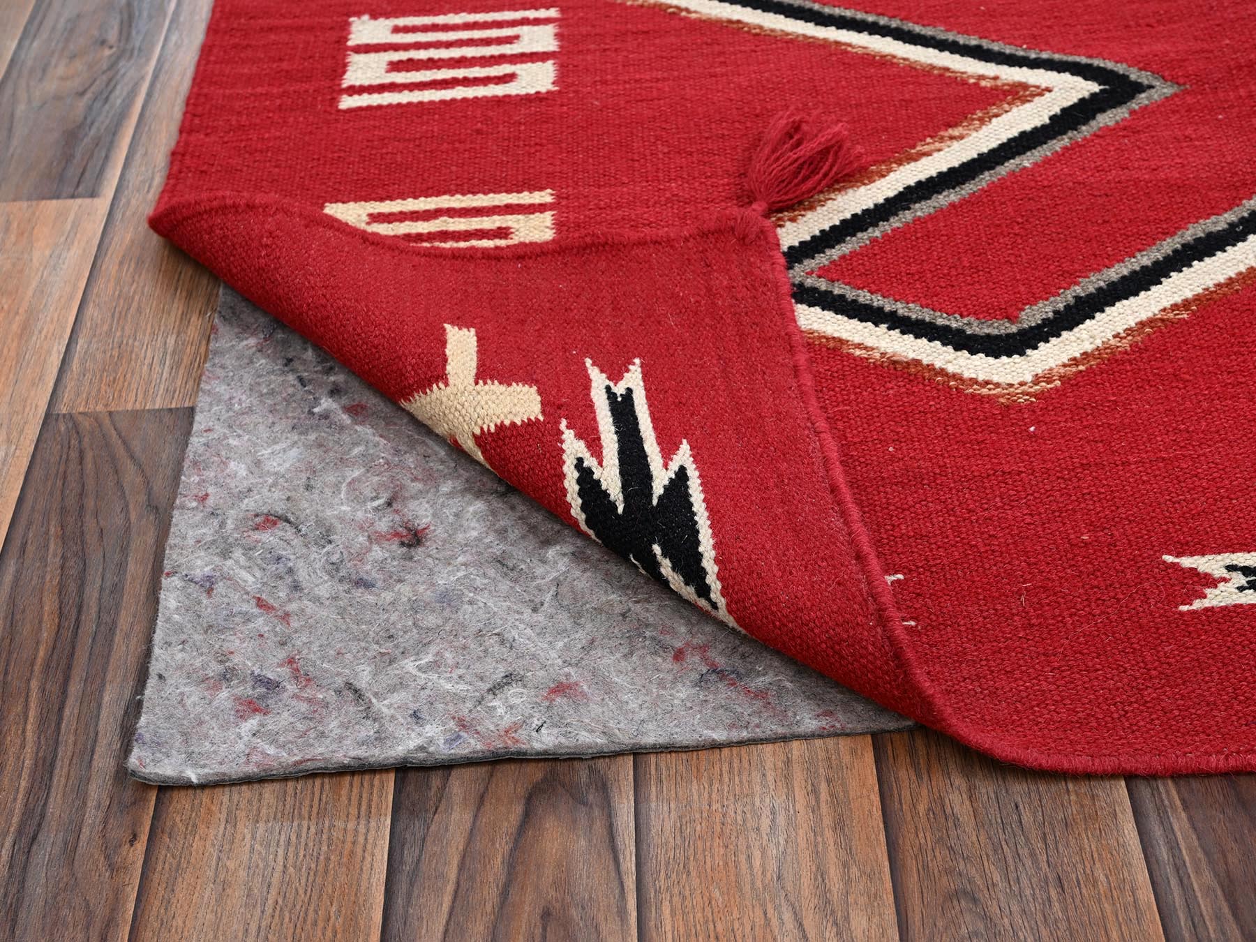Flat-Weave hand-knotted wool rug in Red, 9' x 12'1" — SKU O02301 (view 3)