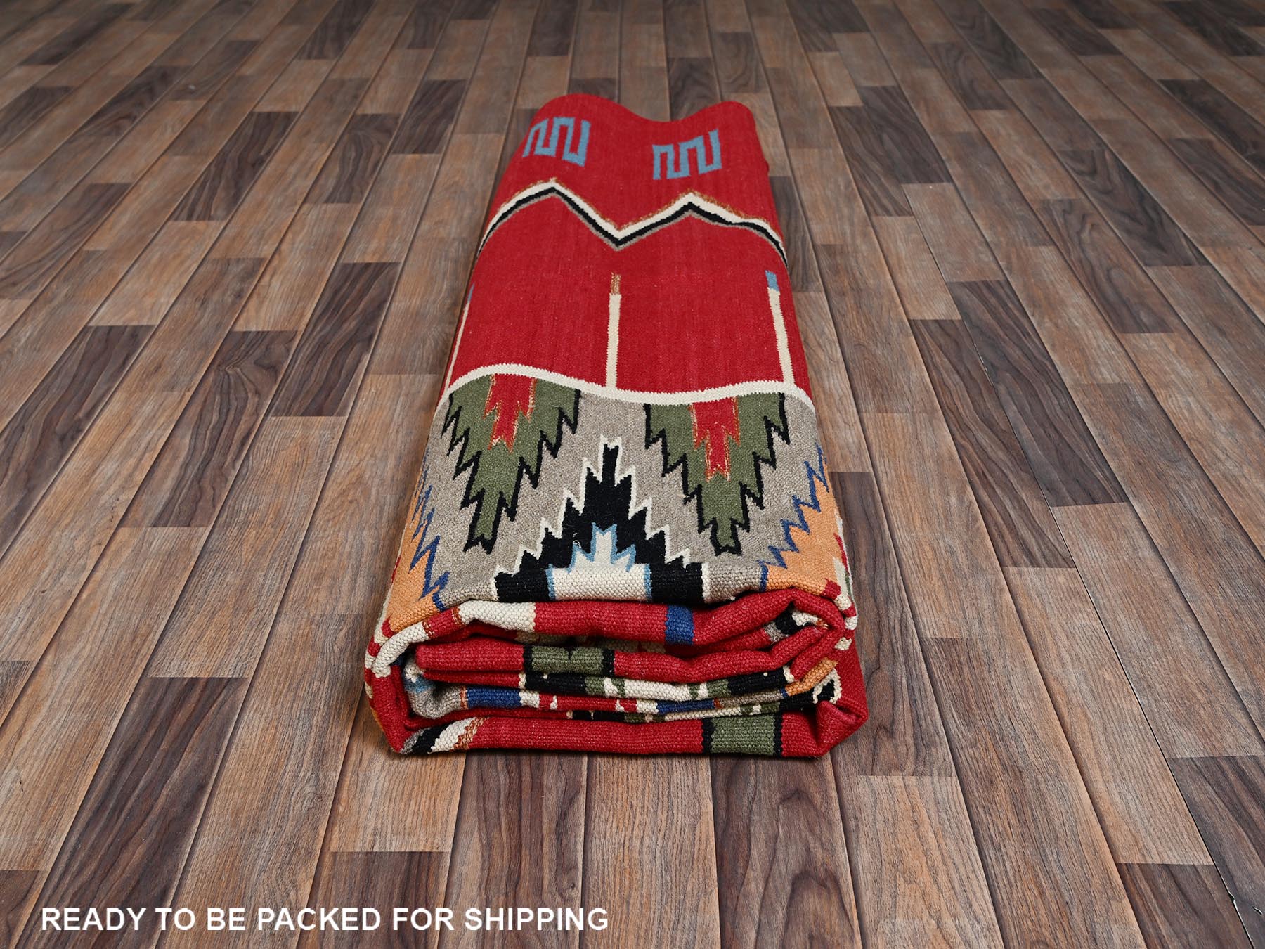 Flat-Weave hand-knotted wool rug in Red, 9' x 12'1" — SKU O02301 (view 6)