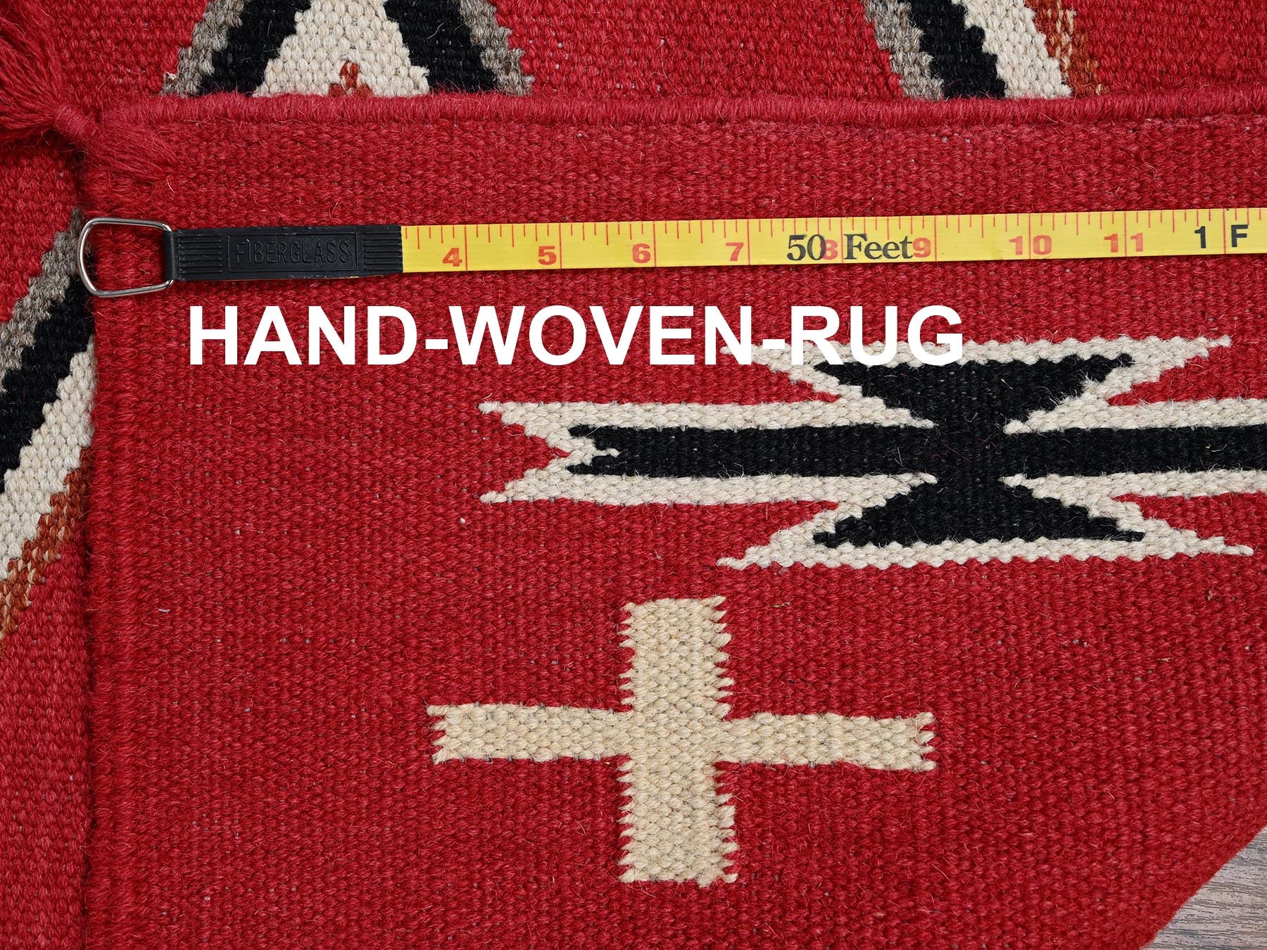 Flat-Weave hand-knotted wool rug in Red, 9' x 12'1" — SKU O02301 (view 7)