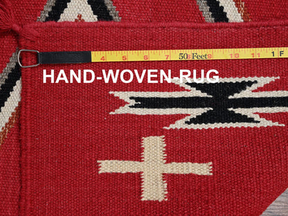 Flat-Weave hand-knotted wool rug in Red, 9' x 12'1" — SKU O02301 (view 7)