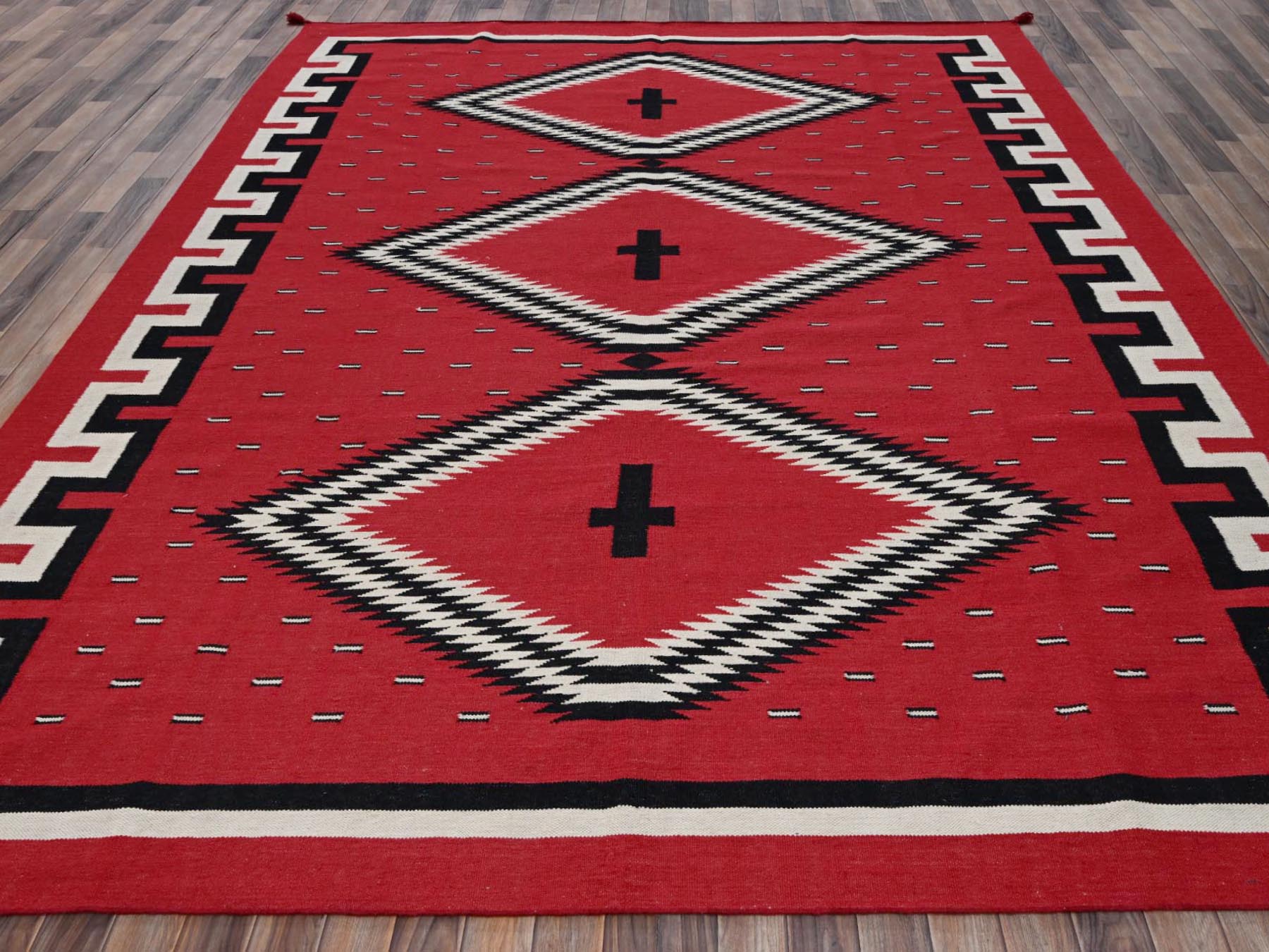Flat-Weave hand-knotted wool rug in Red, 9'2" x 11'6" — SKU O02302 (view 2)