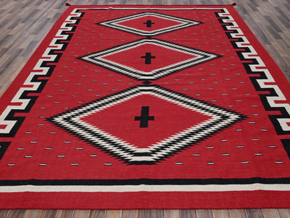 Flat-Weave hand-knotted wool rug in Red, 9'2" x 11'6" — SKU O02302 (view 2)