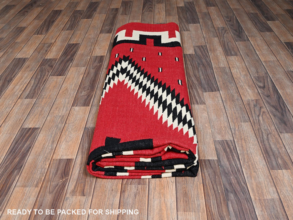Flat-Weave hand-knotted wool rug in Red, 9'2" x 11'6" — SKU O02302 (view 6)