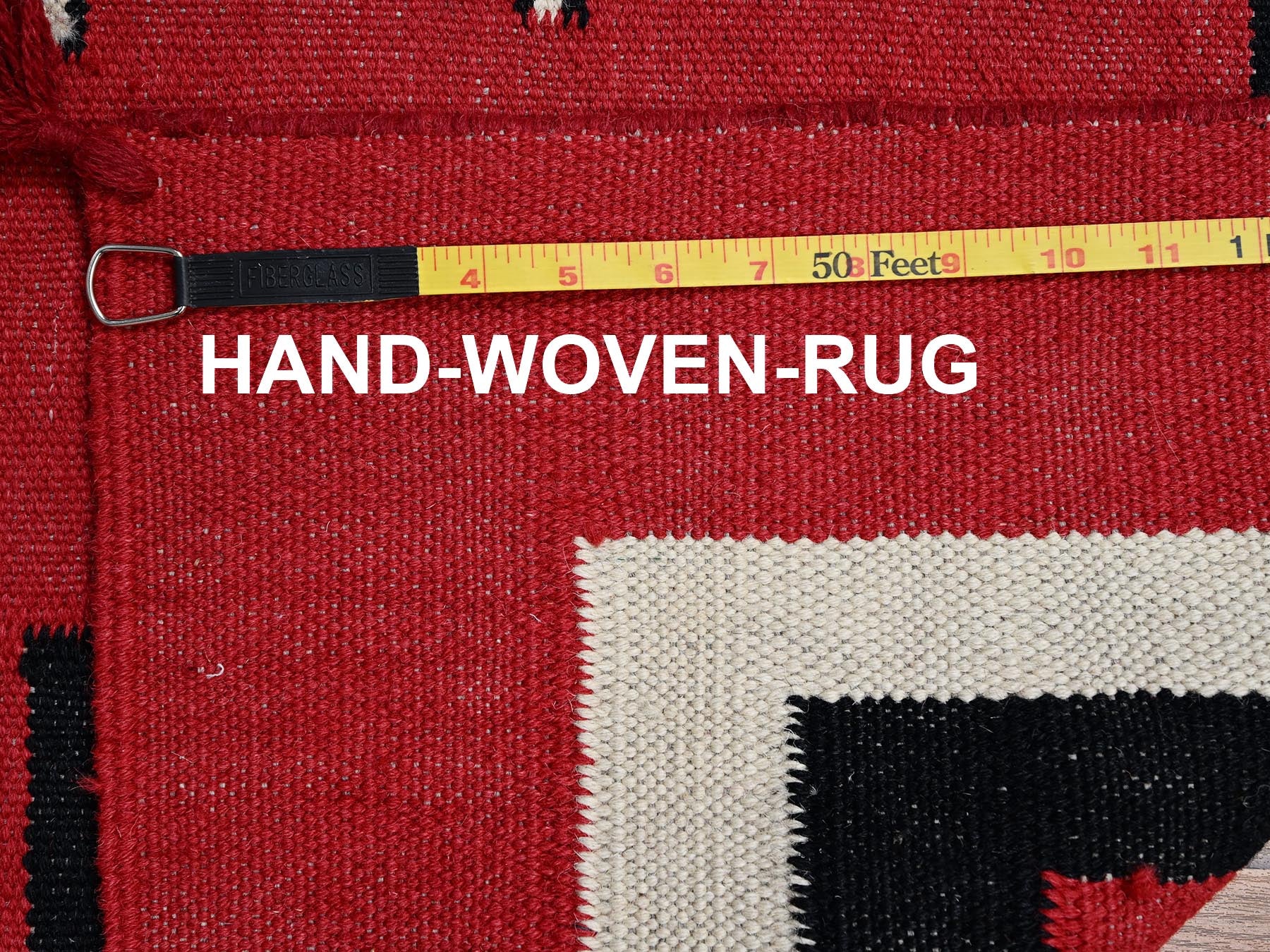 Flat-Weave hand-knotted wool rug in Red, 9'2" x 11'6" — SKU O02302 (view 7)