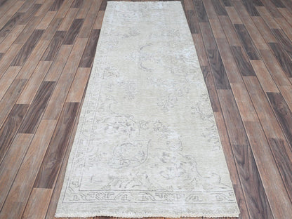 Ivory 2'5" x 7'6" Vintage Hand knotted Wool Rug - Sku: O0230
